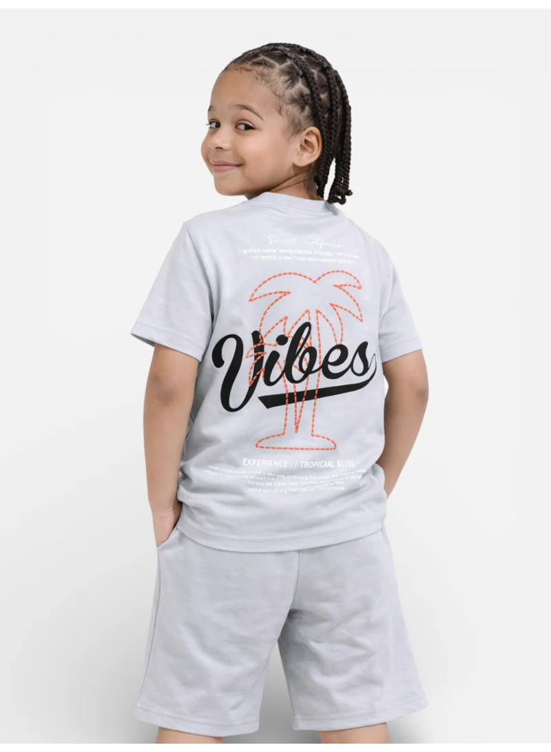 Victor And Jane  Boys Vibes Printed T-Shirt & Greyish Blue Shorts Set for Men | Best Price UAE